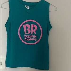 Baskin Robbin’s vintage 80s 90s Teal Muscle Tee with Pink Logo